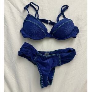 Capittana Blue Embroidered Bikini with cheeky bottoms Size Small